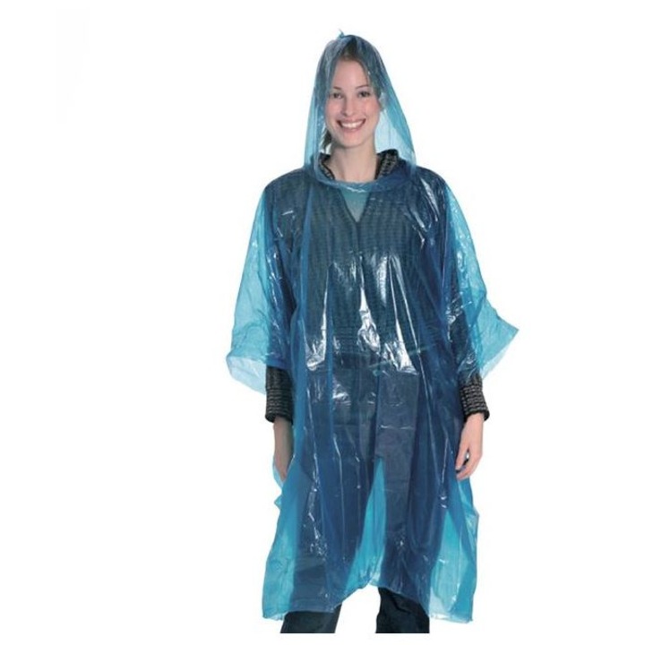 Pelerina Pentru Ploaie, Albastru transparent, Gluga Marime Universala