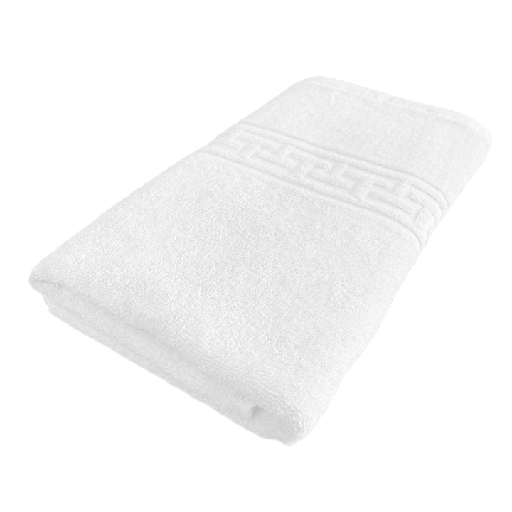 Luxus törülköző 70 x 140 cm görög szegély 100% pamut 650 gr./m2, fehér