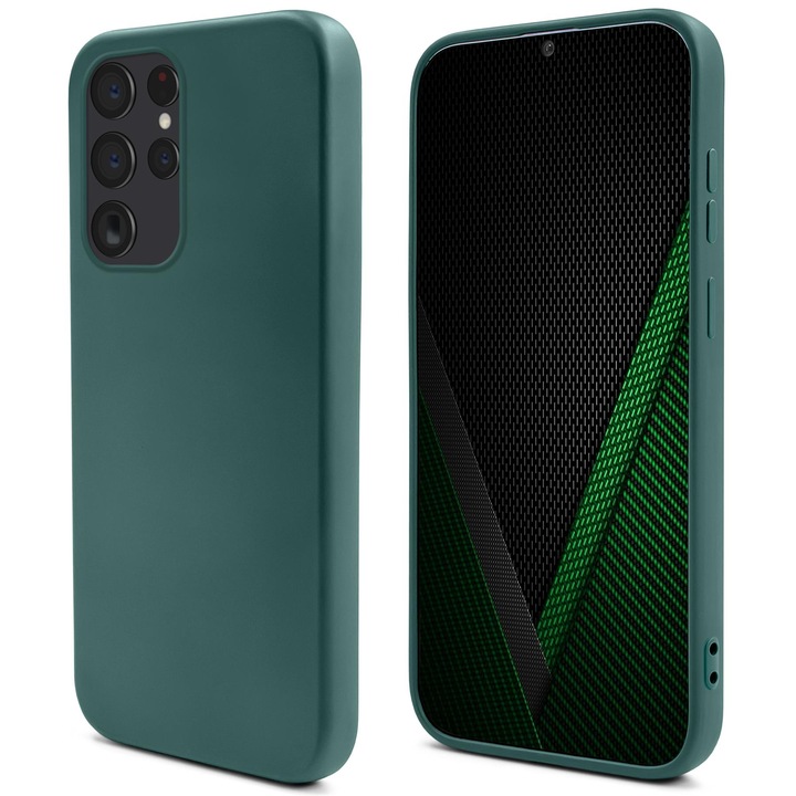 Силиконов калъф Moozy, За Samsung Galaxy S23 Ultra, Вътрешност от микрофибър, Тъмнозелен