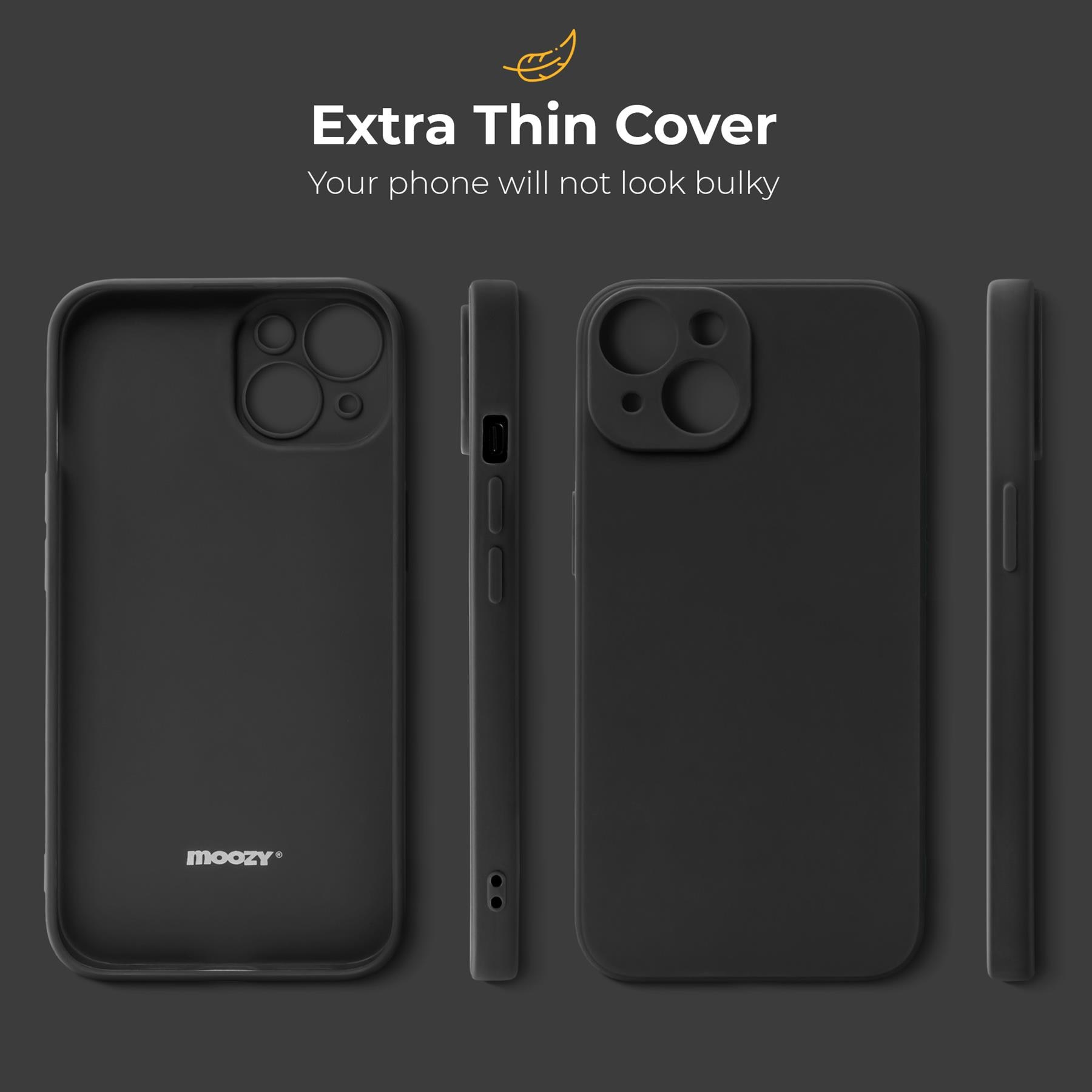 Husa pentru telefon, Moozy, pentru iPhone 14, Negru, Silicon