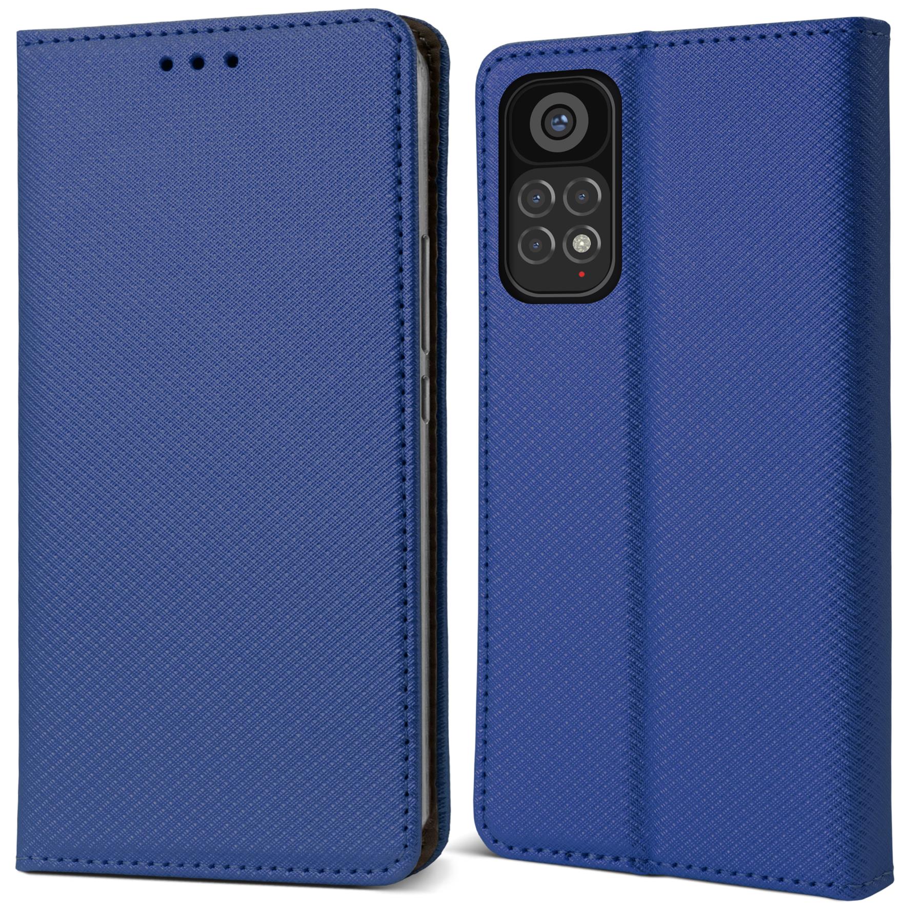 Husa pentru telefon, Moozy, Flip On, pentru Xiaomi Redmi Note 11, Xiaomi Redmi Note 11S, Albastru inchis, Piele ecologica