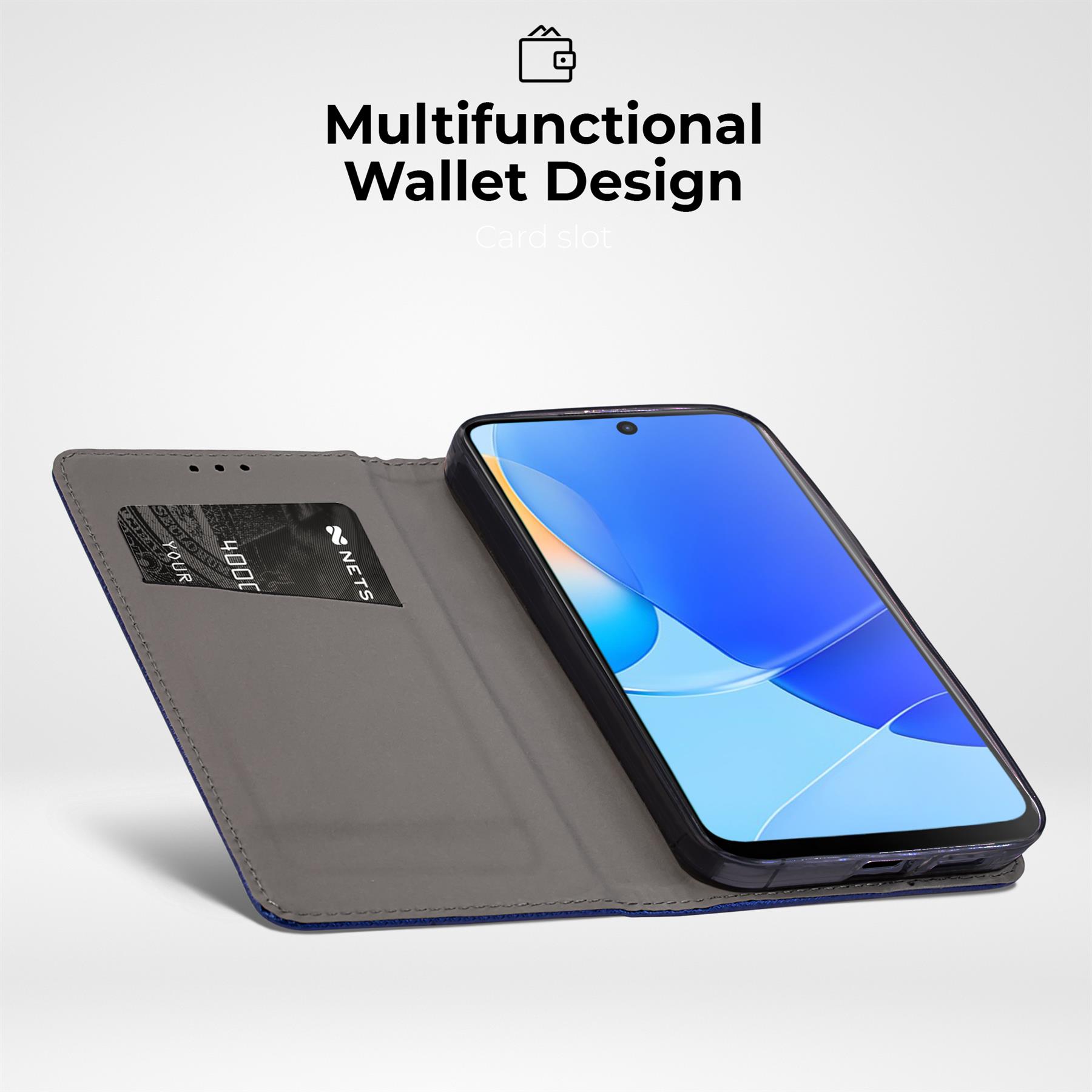 Husa pentru telefon, Moozy, Flip On, pentru Xiaomi Redmi Note 11, Xiaomi Redmi Note 11S, Albastru inchis, Piele ecologica