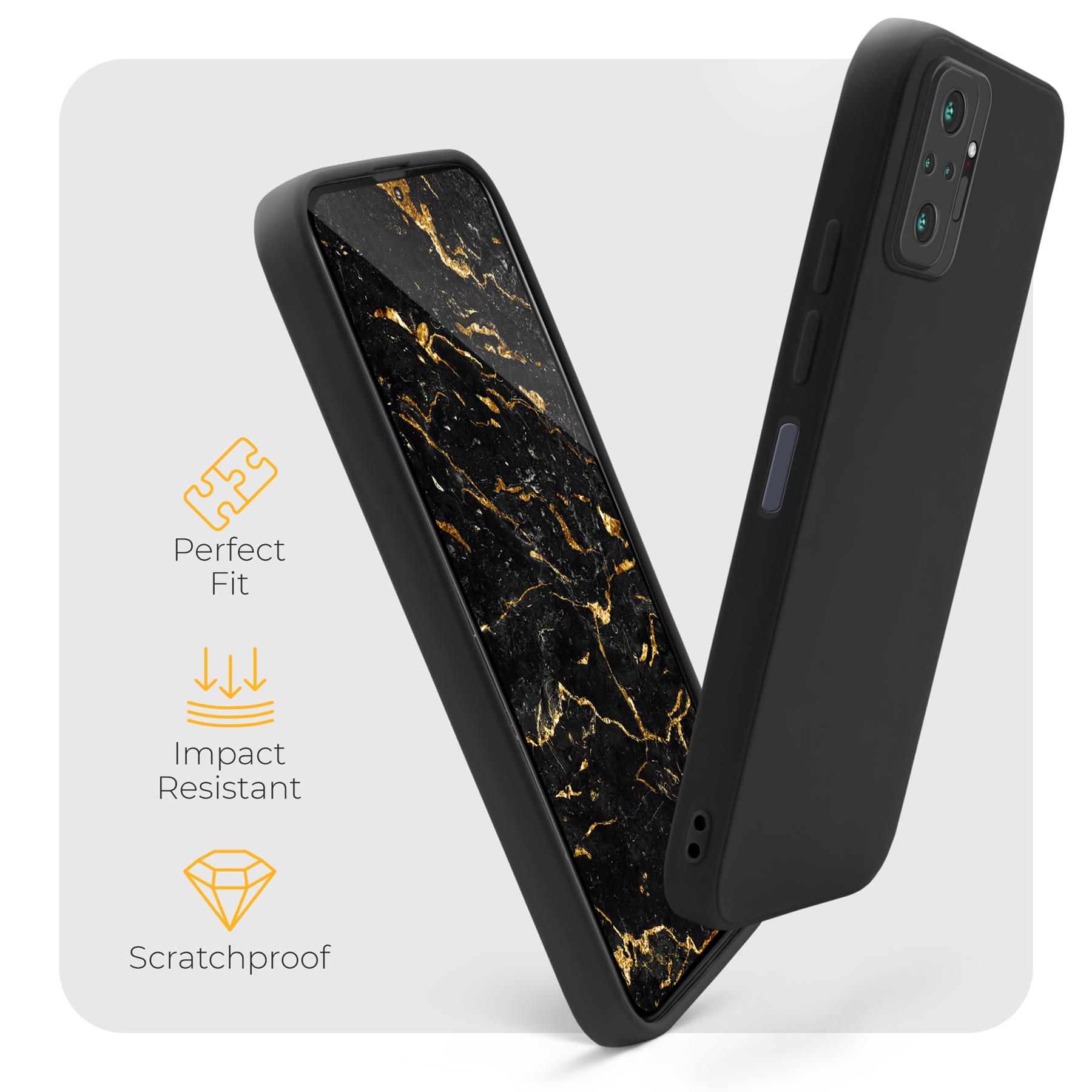 Husa pentru telefon, Moozy, pentru Xiaomi Redmi Note 10 Pro, Xiaomi Redmi Note 10 Pro Max, Negru, Silicon