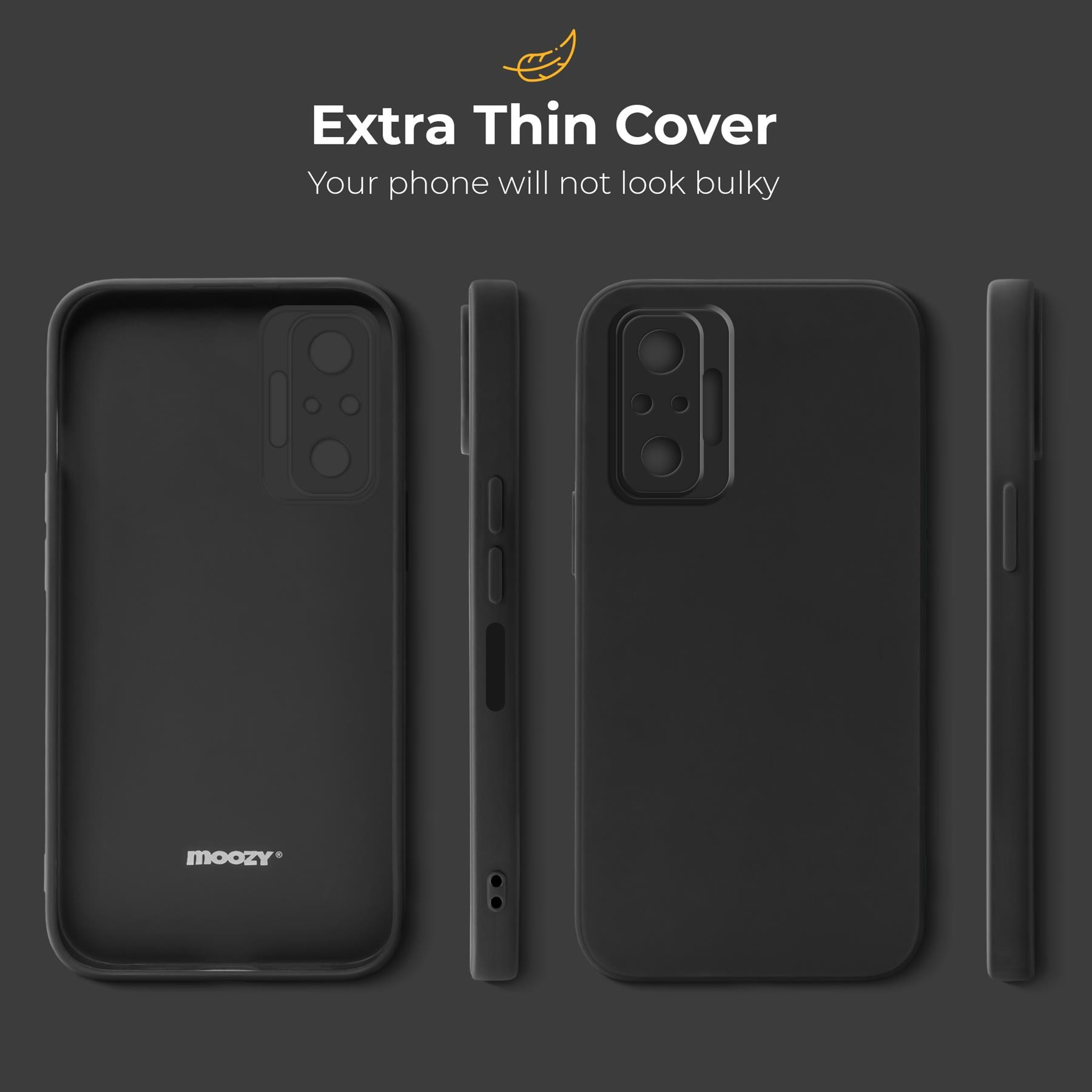 Husa pentru telefon, Moozy, pentru Xiaomi Redmi Note 10 Pro, Xiaomi Redmi Note 10 Pro Max, Negru, Silicon