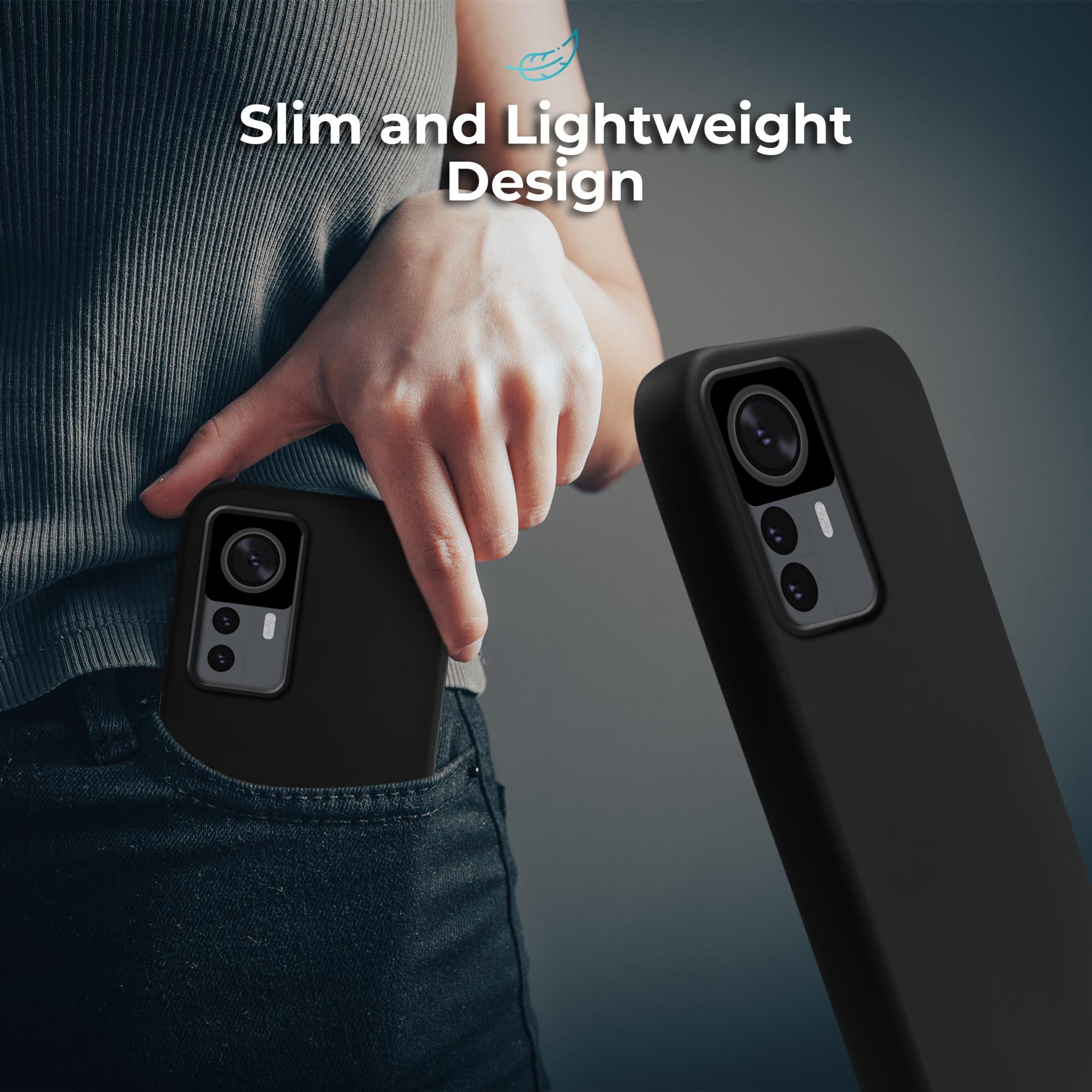 Husa din silicon premium, Moozy, pentru Xiaomi 12T, Xiaomi 12T Pro, Negru, interior din microfibra