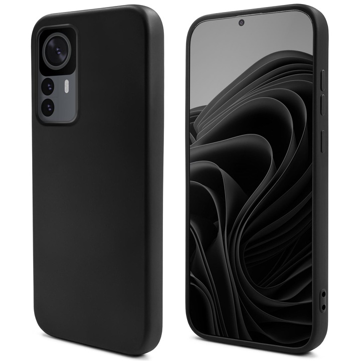 Husa din silicon premium, Moozy, pentru Xiaomi 12T, Xiaomi 12T Pro, Negru, interior din microfibra