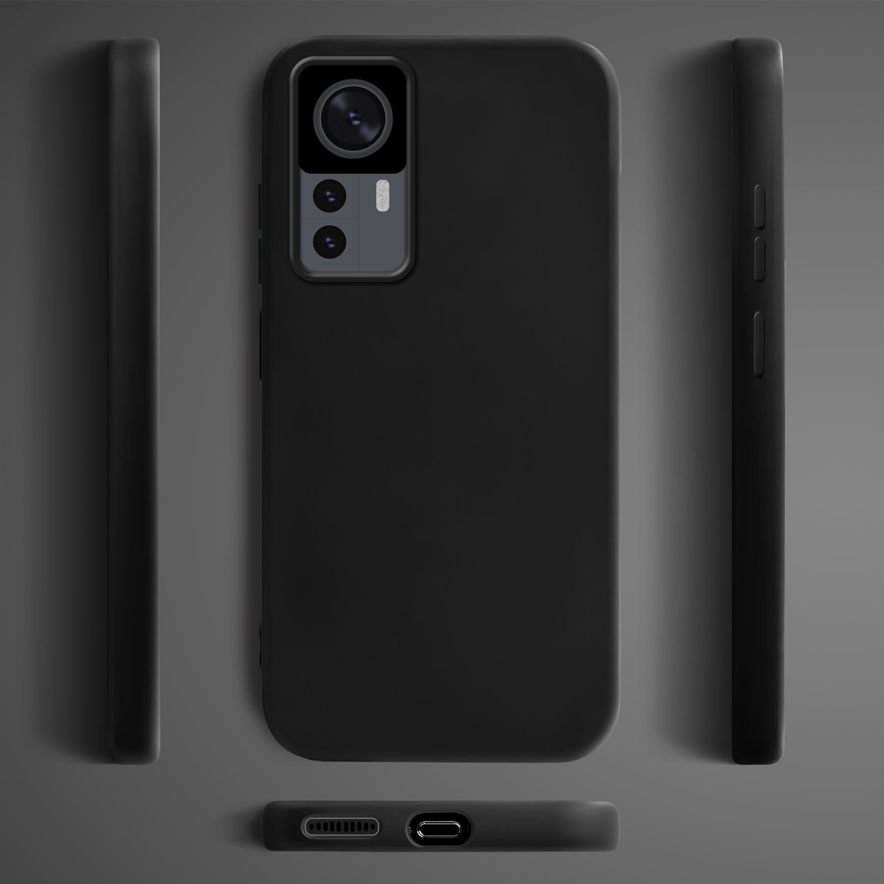 Husa din silicon premium, Moozy, pentru Xiaomi 12T, Xiaomi 12T Pro, Negru, interior din microfibra