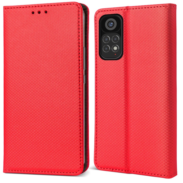 Калъф за телефон Moozy Flip On за Xiaomi Redmi Note 11, Xiaomi Redmi Note 11S, червен, еко кожа