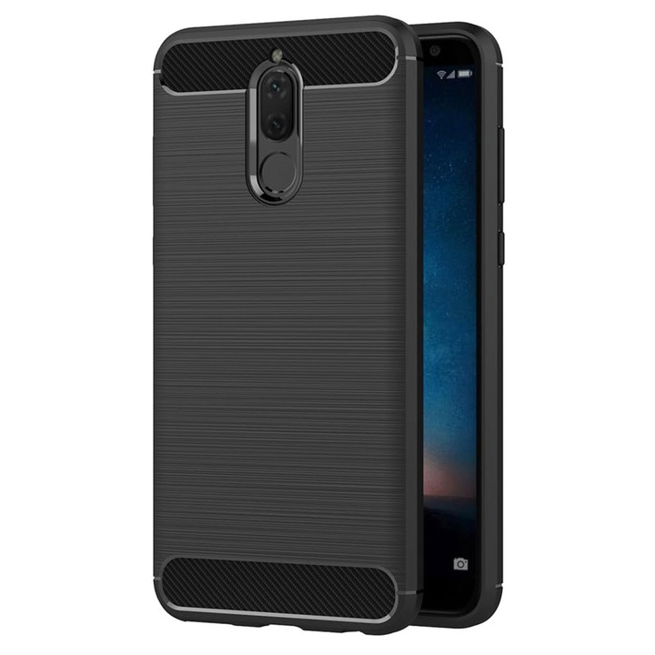 Калъф Supreme Carbon, съвместим с Huawei Mate 10 Lite, Прецизна защита, Набразден дизайн, Подсилени ръбове, Защита от пръстови отпечатъци, Черен