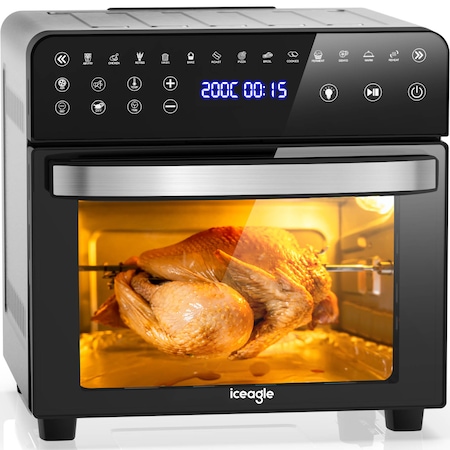 Friteuza cu aer cald iceagle AFO-1502D, 15L, 6 in 1, 13 programe, 1800W, Airfryer XXL, Afisaj cu LED-uri, Uscator cu aer cald, Cuptor Grill, Deshidrator de fructe, Toaster, Cuptor cu microunde