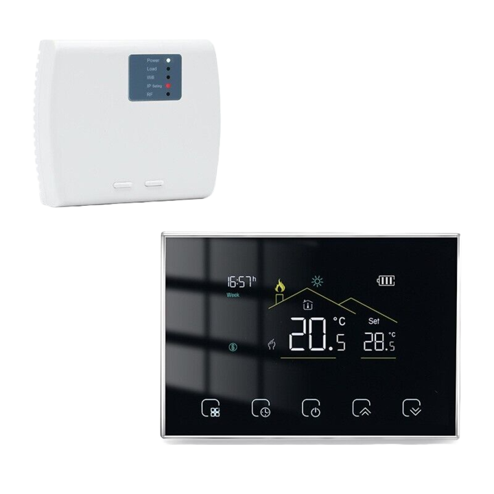 Termostat de ambient centrala inteligent Becca® E8000, WI-FI, Compatibil orice centrala termica pe gaz, RF Wireless, Monitorizare si automatizare temperatura ambientala, Control prin aplicatie iOS/Android, 6 programe, Integrare Alexa si Google Home