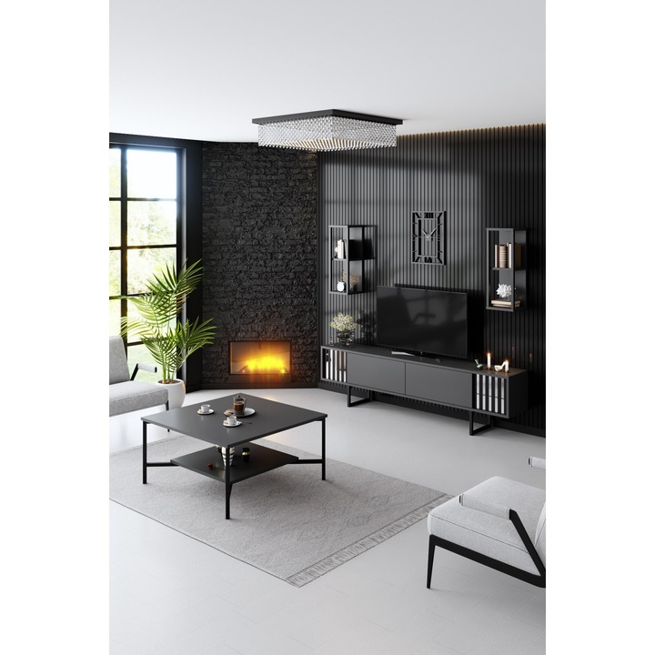 Set de mobilier pentru living, Chrome, Antracit-Negru, 180 x 48 x 30 cm