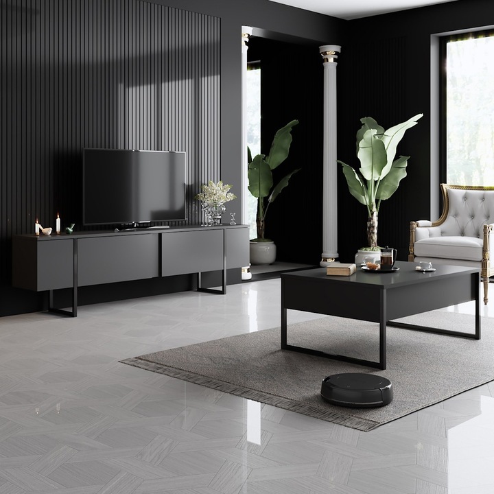 Set de mobilier pentru living, Luxe, Antracit-Negru, 180 x 50 x 30 cm