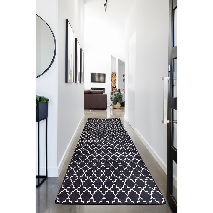 Covor Hol Asi Home Kupa, 100 x 300cm, Catifea, Poliester, Negru, Alb