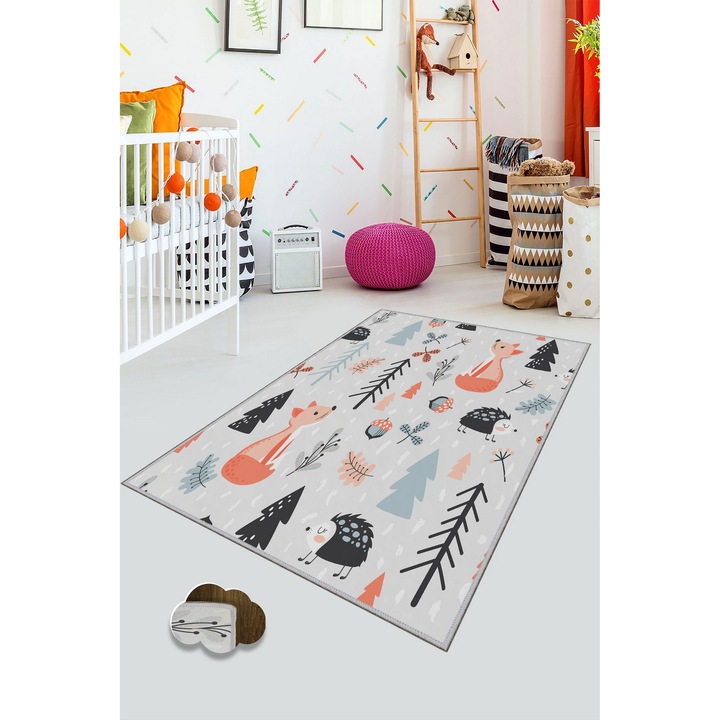 Килим за детска стая Asi Home Cute Animals, 100 x 200 см, полиестер, многоцветен