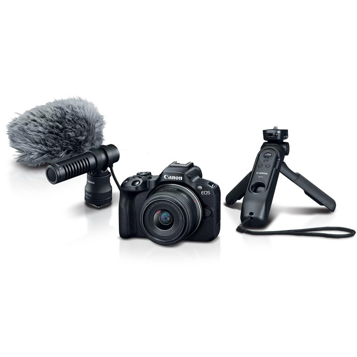 Canon EOS R50 tükör nélküli fényképezőgép + RF18-45 mm-es objektív, Creator Edition, fekete