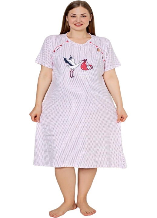 Camasa de noapte, StarFashion, pentru gravide si mamici, pentru alaptat, cu nasturi, 100% bumbac, Rosu aprins