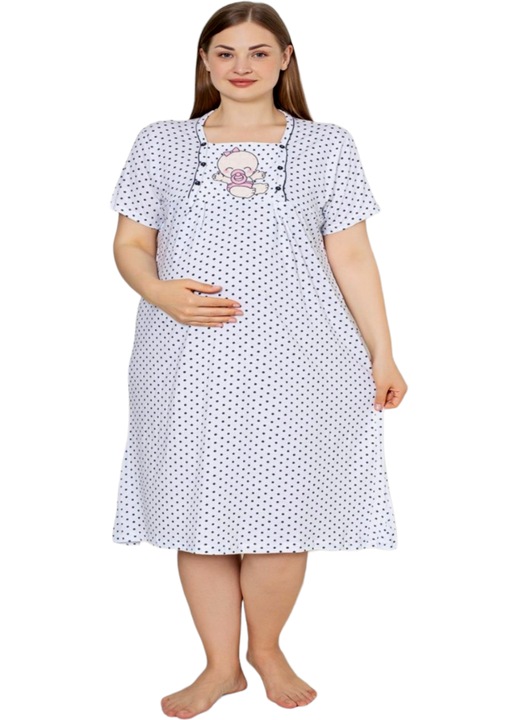 Camasa de noapte, StarFashion, pentru gravide si mamici, pentru alaptat, cu nasturi, 100% bumbac, Albastru