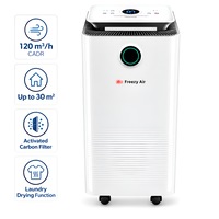 Dezumidificator si purificator aer Freezy Air® Dry Pro 12L, 120 m3, consum redus, 30 m2, functie uscare haine, filtru carbon activ, panou touch, timer, display digital, mod noapte, alb