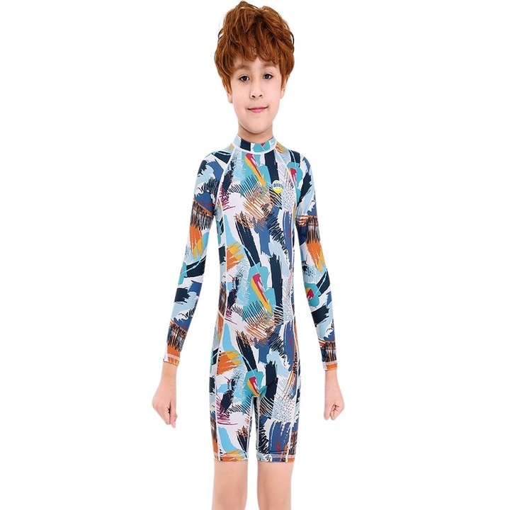 Costum de baie pentru Copii cu maneci lungi, THK150216, protectie UV, Multicolor Picasso, Multicolor
