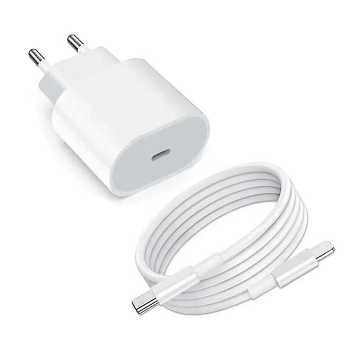Комплект зарядно устройство с кабел Pristyle , Apple Lightning, За iPhone и iPad, Бързо зареждане, Бял