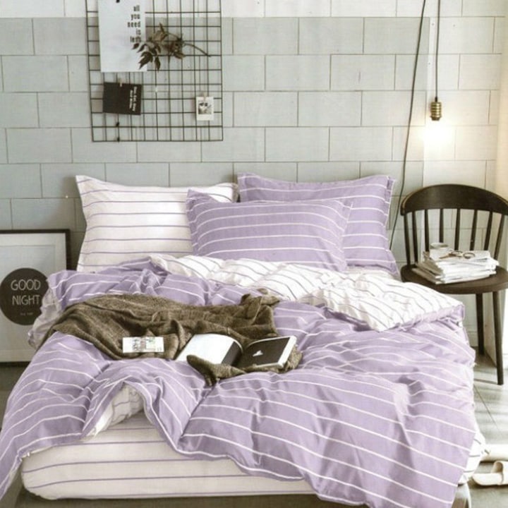 Спално бельо с ластик 180x200, Pucioasa, Fine Stripes, Сатениран памук, 4 части