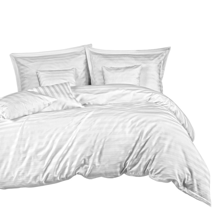 Спален комплект Stripe white, Darymex, Бамбук/Памучен сатен, Плик за завивка 160x200 + 2 калъфки за възглавница 70 x 80 см, бял
