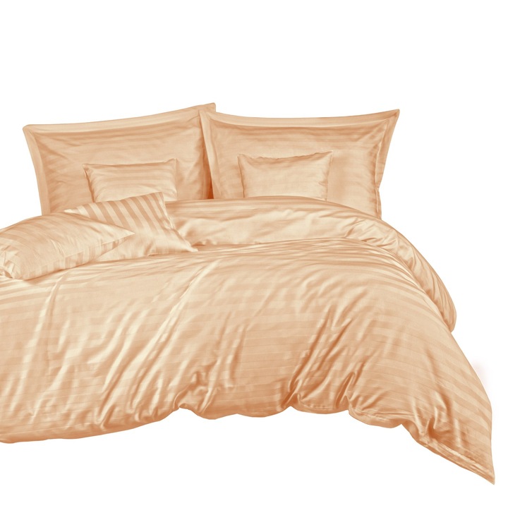 Спален комплект Stripe beige, Darymex, Бамбук/Памучен сатен, Плик за завивка 160x200 + 2 калъфки за възглавница 70 x 80 см, бежов