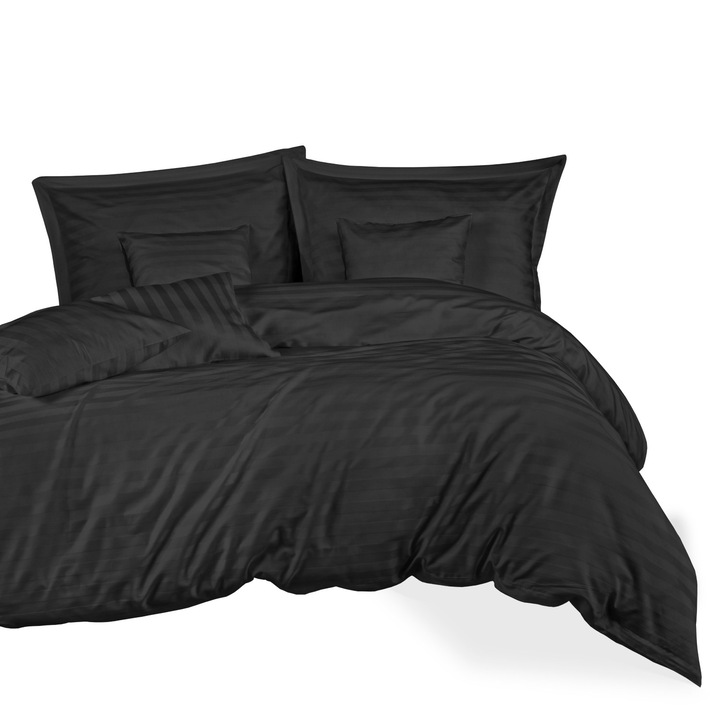 Спален комплект Stripe black, Darymex, Бамбук/Памучен сатен, Плик за завивка 160x200 + 2 калъфки за възглавници 70 x 80 см, черни