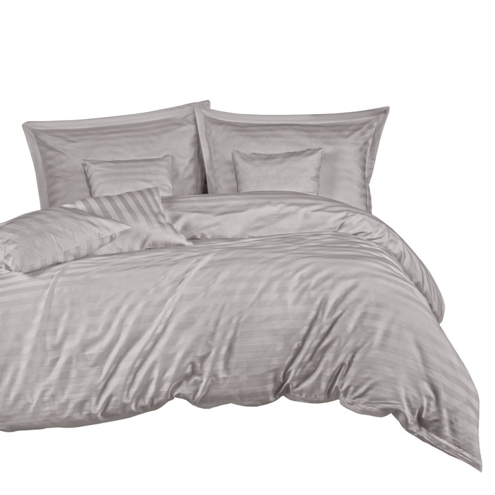 Спален комплект Stripe grey, Darymex, Бамбук/Памучен сатен, Плик за завивка 160x200 + 2 калъфки за възглавници 70 x 80 см, сиви