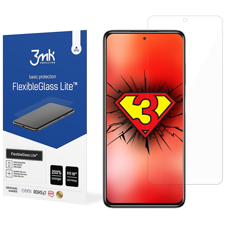 3MK FlexibleGlass Lite протектор за екран за Xiaomi Redmi K40 Pro / K40 / Poco F3, гъвкаво стъкло, пълно лепило