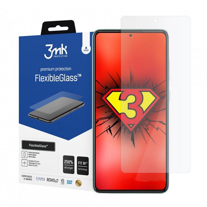 3MK FlexibleGlass Lite протектор за екран за Samsung Galaxy A52s 5G A528 / A52 5G A526 / A52 A525, гъвкаво стъкло, пълно лепило