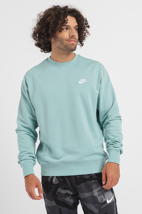 Nike, Блуза Sportswear Club с бродирано лого, Тюркоаз
