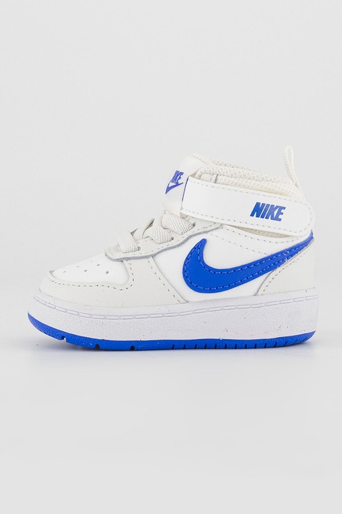 Nike, Pantofi sport mid-cut cu garnituri de piele Court Borough, Alb/Albastru royal