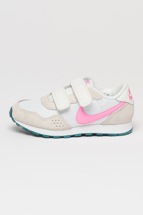 Nike, Pantofi sport de piele si plasa cu velcro MD Valiant, Alb/Gri deschis