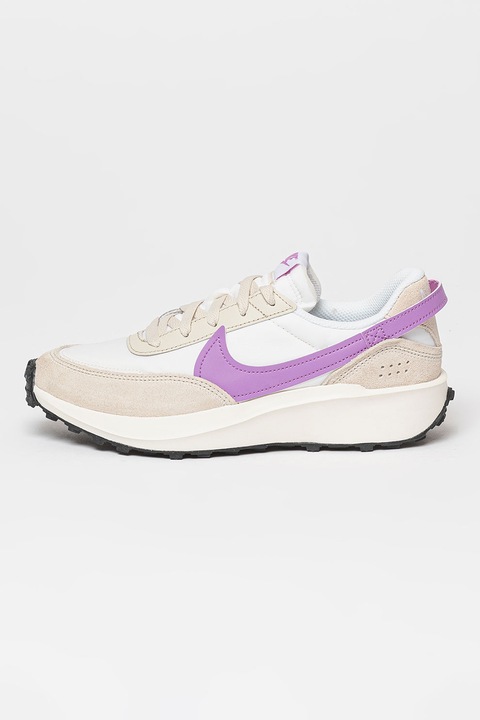 Nike, Спортни обувки Waffle Debut с велур, Бял, Лилав, 5.5