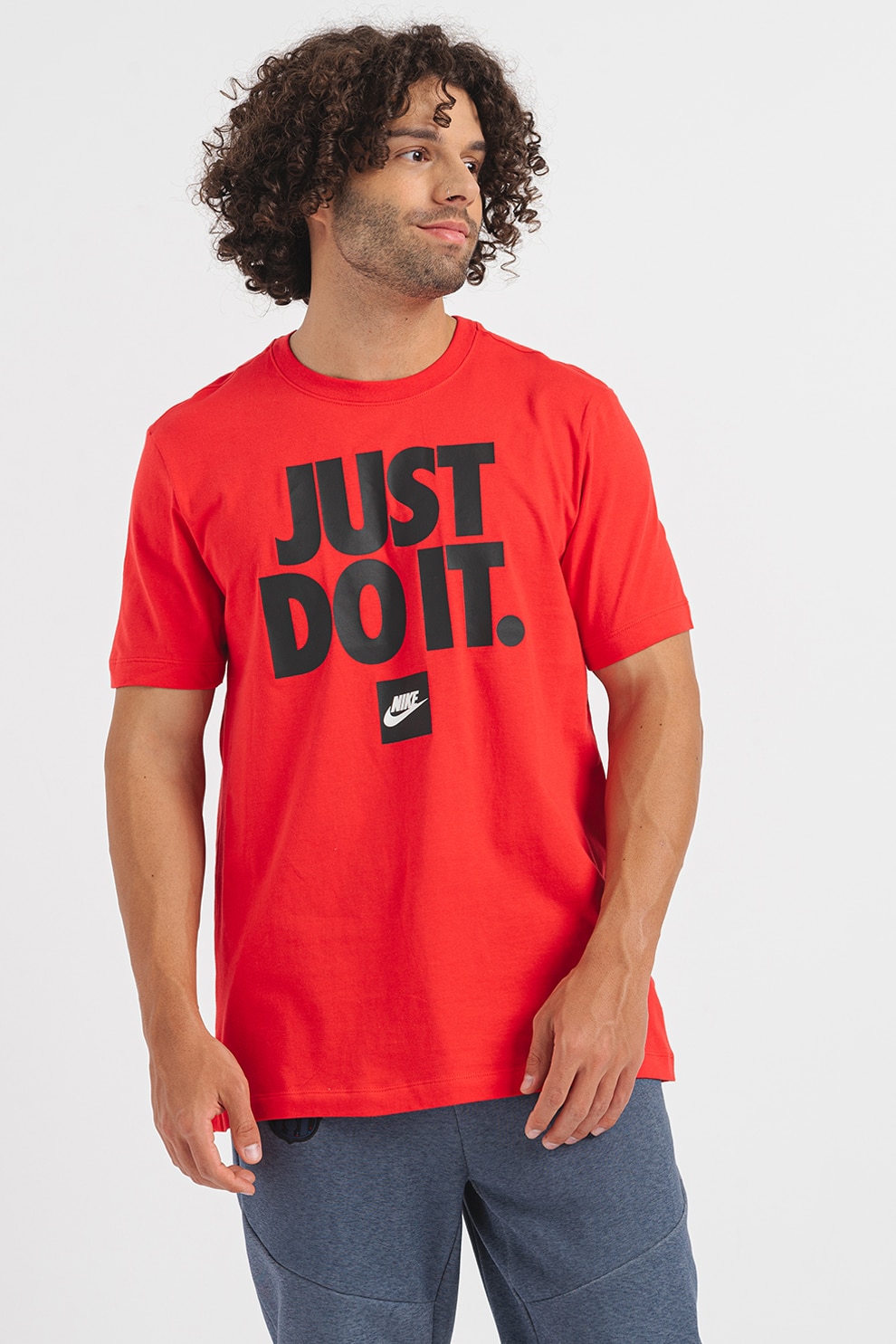 Nike, Tricou regular fit din bumbac cu imprimeu Sportswear, Rosu inchis, Negru stins, S