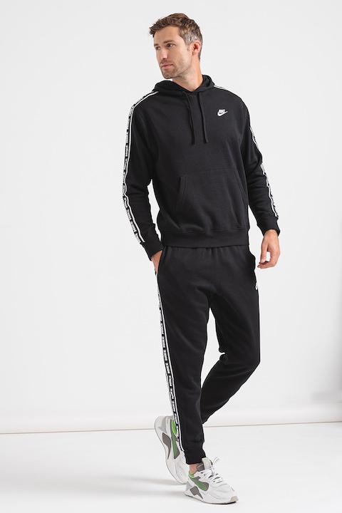 Nike, Спортен екип Club с качулка и лого, Бял/Черен