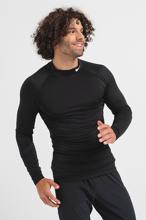 Nike, Фитнес блуза Pro с Dri-FIT и ръкави реглан, Черен