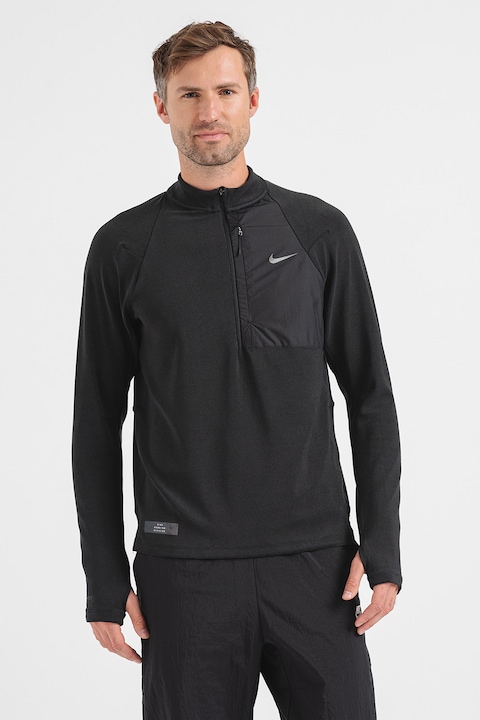 Nike, Блуза за бягане с Dri-FIT и джоб, Черен