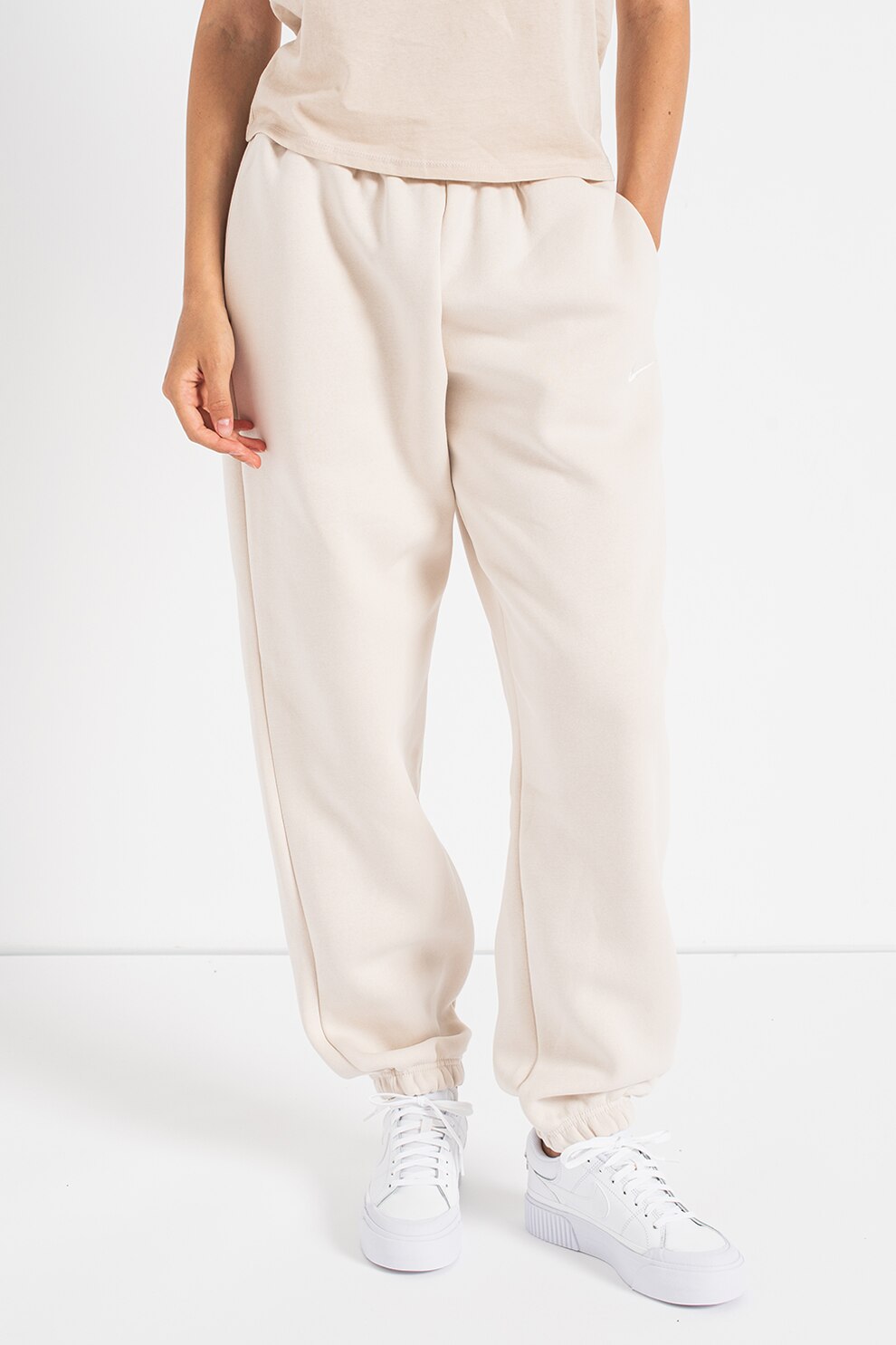 Nike, Pantaloni de trening relaxed fit cu logo Phoenix, Alb murdar