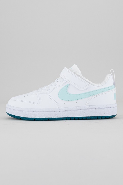 Nike, Спортни обувки Court Borough от еко кожа с велкро, Бял/Ментово зелено