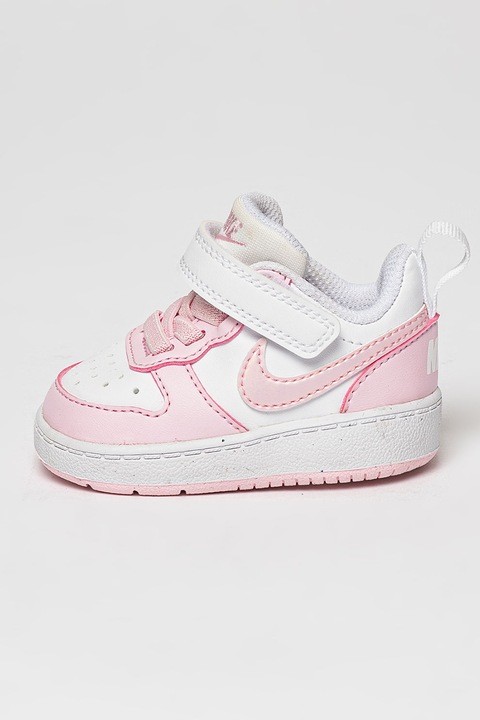 Nike, Спортни обувки Court Borough с велкро, Бял/Розово