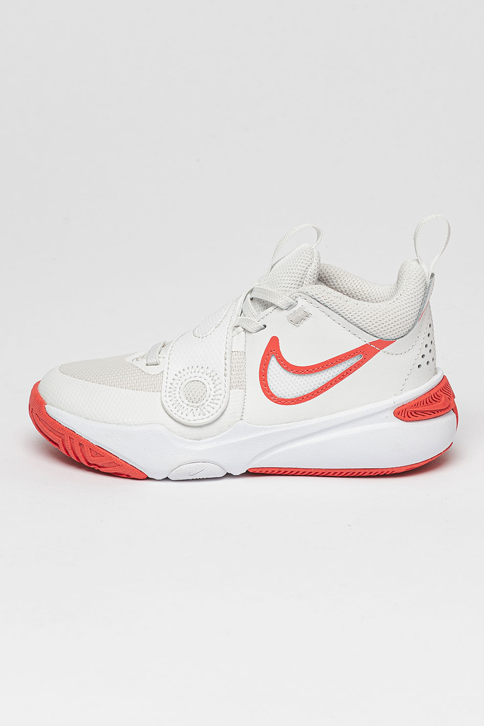 Nike, Pantofi cu insertii din piele si imprimeu logo, pentru baschet Team Hustle, Rosu, Alb, 29.5 EU