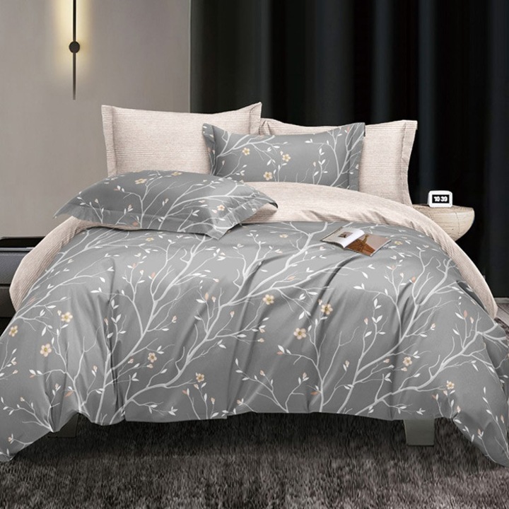 Lenjerie de pat pentru 2 persoane, Dormy, Ortiz, Bumbac Satinat, 4 piese