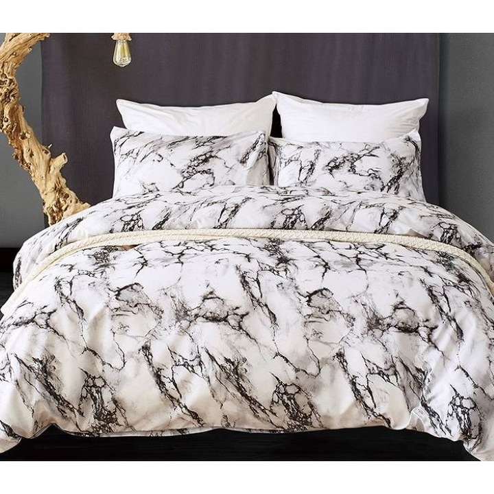 Двойно спално бельо Marble Grey, 4 части, 2 души, 180x200 см, Сатениран памук