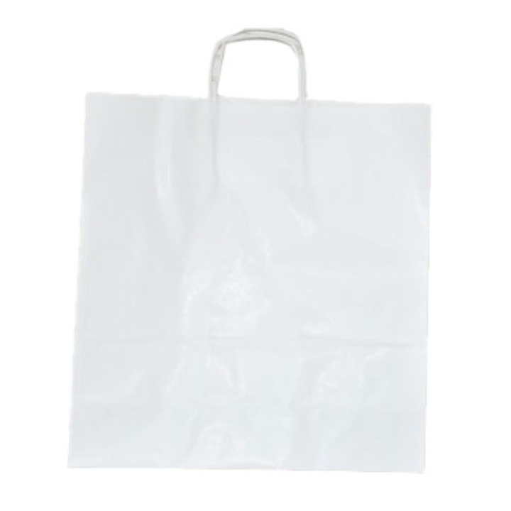 Set 100 de Sacose albe cu Maner Rasucit, 390x140x410 mm, Hartie Kraft Albit 100 g