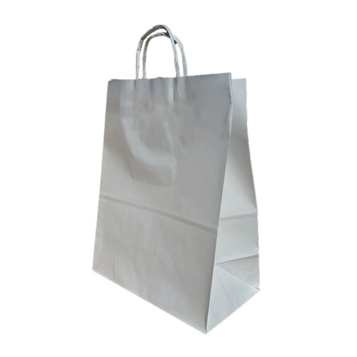 Set 50 de Sacose Albe cu Maner Rasucit, 260x170x280 mm, Hartie Kraft Albit 80 g