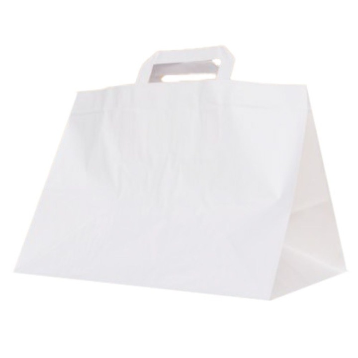 Бели хартиени торби с дръжка тип лента 33x20x32 см, комплект 100 бр.
