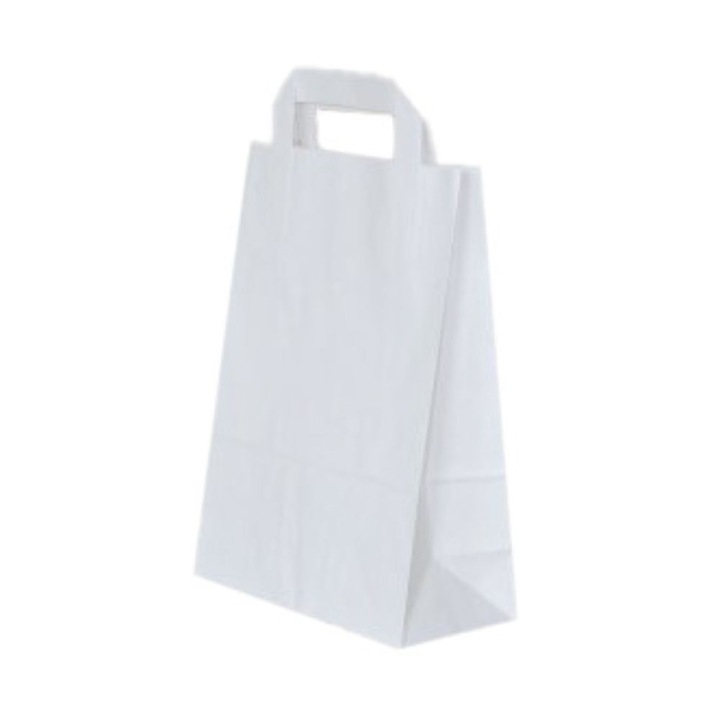 Set 100 de Sacose Albe cu Maner din Banda, 180x90x250 mm, Hartie Kraft Albit 70 g